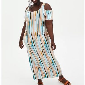 Super Soft Multi Stripe Cold Shoulder Maxi Dress
